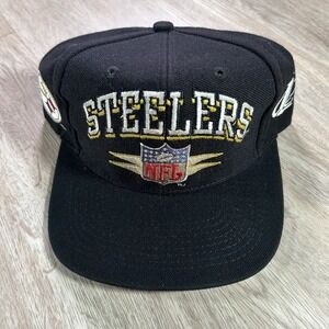 VTG Logo Athletic Pittsburgh Steelers Spike Snapback Hat NFL Black Wool Cap